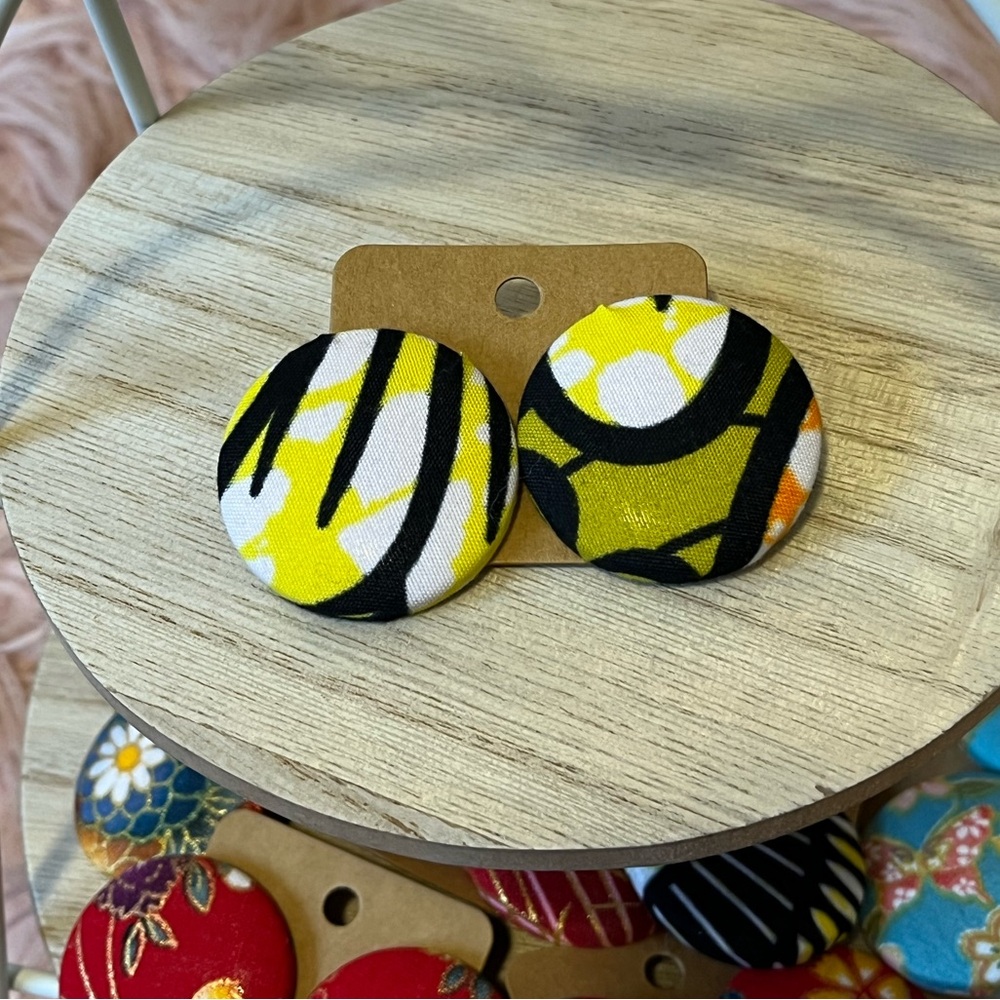 Fabric Button Earrings | Handmade | Lightweight | Bold Statement | Ankara